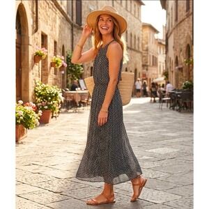 Tommy Hilfiger Womens Black White Polka Dot Halter Midi Dress Size 6 Chiffon